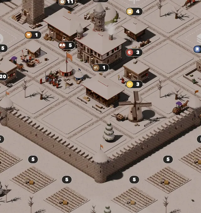 The village under snow at dusk