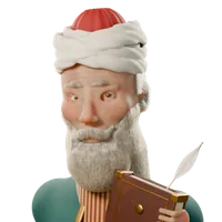Bilge, the steward: an old man with a white beard and turban, holding his ledger and a quill